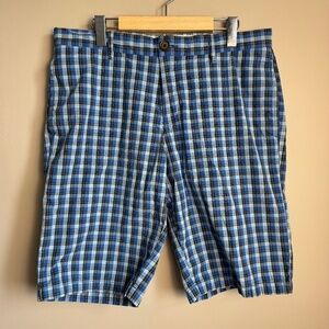 Original Penguin Plaid Chino Shorts Blue Check Mens 33 Retro Preppy Coastal Chic